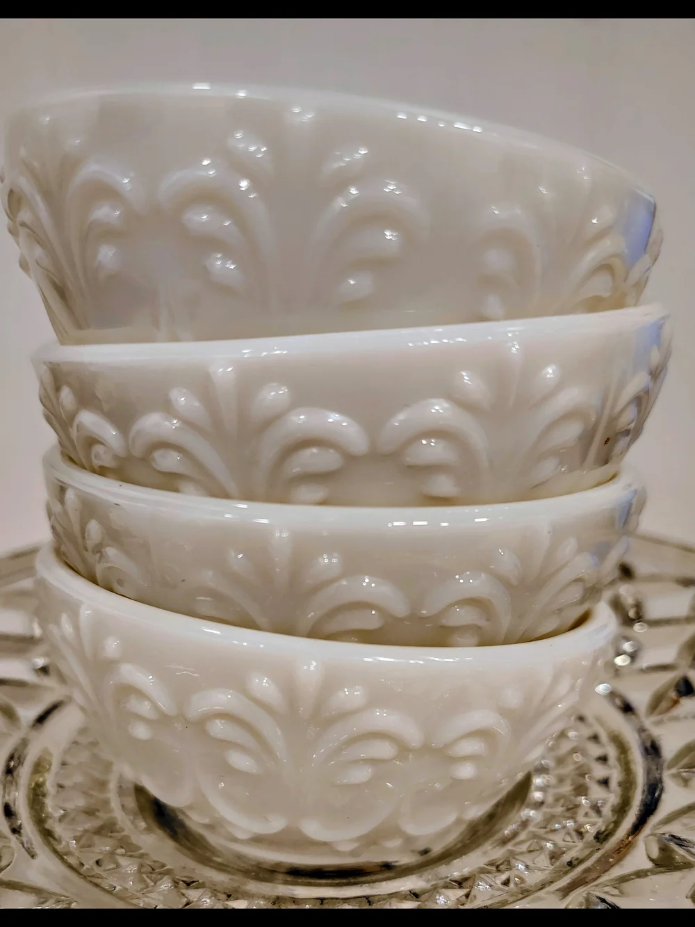 White Embossed Ceramic Serving Bowls - Set of 4
